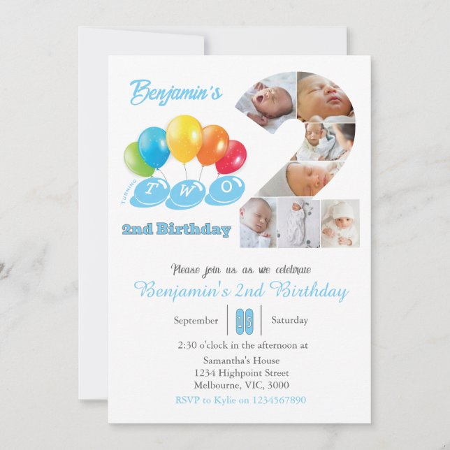Invitation 2e anniversaire photo collage numéro 2 Garçon (Devant)