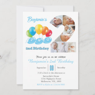 Invitation 2e anniversaire photo collage numéro 2 Garçon