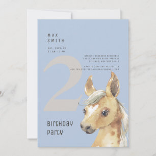 Invitation 2e anniversaire Pony Blue fête d'anniversaire