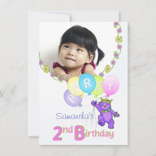 Invitation 2e anniversaire Princess Bear Photo personnalisée