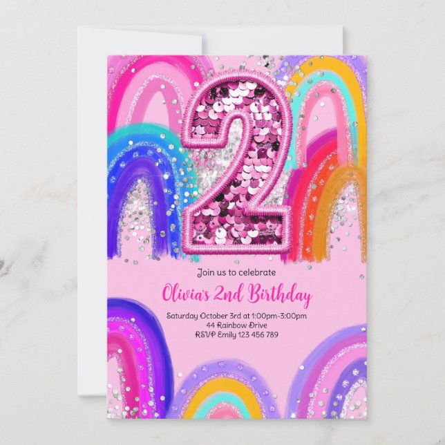 Invitation 2e anniversaire Rainbow Pink Party (Devant)