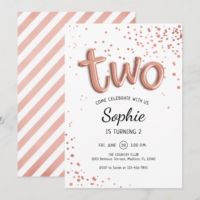 Invitation 2e anniversaire - Rose Gold White (Devant / Derrière)