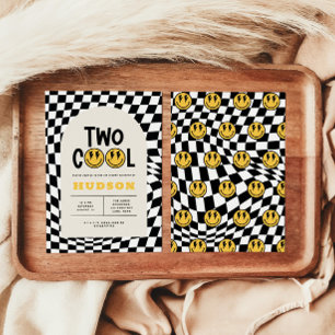 Invitation 2e anniversaire sourire visage rétro noir blanc su