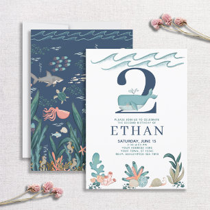 Invitation 2e anniversaire sous la mer Aquarelle baleine