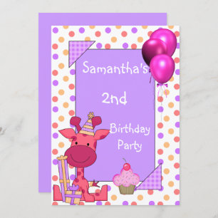 Invitation 2e Anniversaire Spots Giraffe Cupcake Balloons Mau