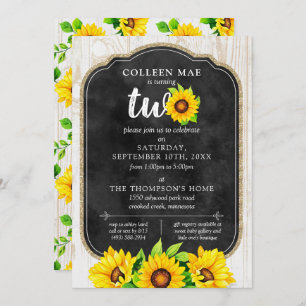 Invitation 2e anniversaire Sunflower & Rustic Wood Country Fa