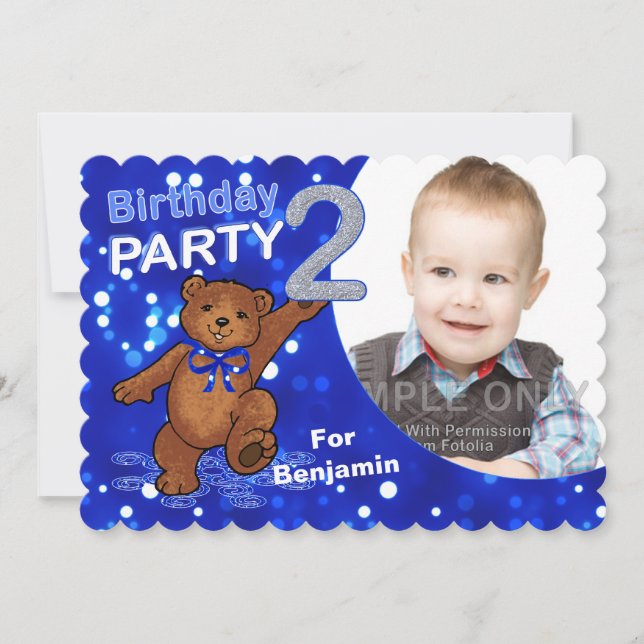 Invitation 2e anniversaire Teddy Bear Party Photo personnalis (Devant)