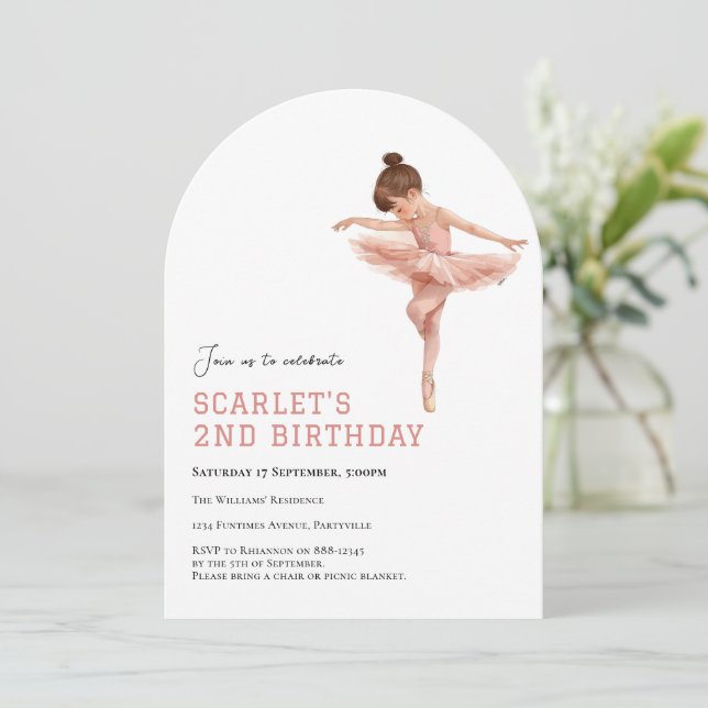 Invitation 2e Anniversaire Tutu Rose de Fille de Ballet (Debout devant)