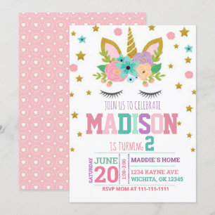 INVITATION 2E ANNIVERSAIRE UNICORN MODÈLE D'INVITATION