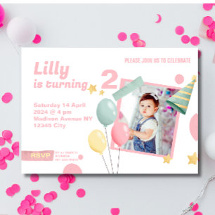 Invitation 2e fête d'anniversaire Ballons photo mignons Invit