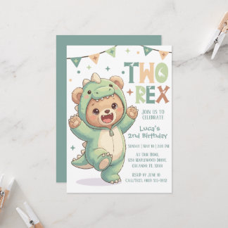 Invitation 2e fête d'anniversaire Dino | Joli dinosaure en fo