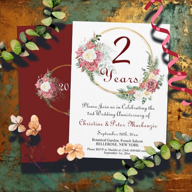 Invitation 2e Mariage de coton Anniversaire Rose Gold Frame (Créateur téléchargé)