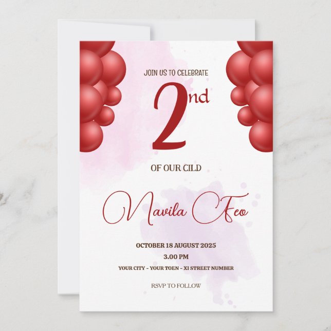 Invitation 2ème anniversaire (Devant)