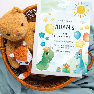 Invitation 2ème anniversaire Aquarelle Dinosaures Thème