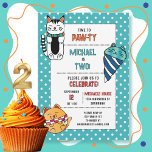 Invitation 2ème anniversaire Cartoon de chat Cute Kitten Kids<br><div class="desc">Cette invitation de dessin animé de chat de 2ème anniversaire mignon et brillant ravira petits et grands ! Les couleurs vives et les illustrations amusantes définissent le thème du deuxième anniversaire de votre enfant. L'année peut aussi changer ! ! ! Cela fait partie de la collection d'anniversaire de l'arc-en-ciel créée...</div>