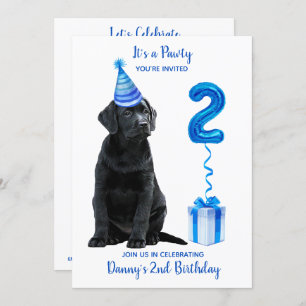 Invitation 2ème Anniversaire Chiot Thème - Chien bleu mignon