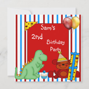 Invitation 2ème Anniversaire Cupcake Ballon Rayure Rouge Dino