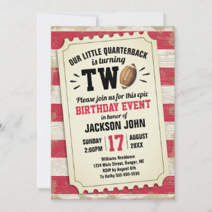 Invitation 2ème anniversaire Sports Football Ticket Rustic Re