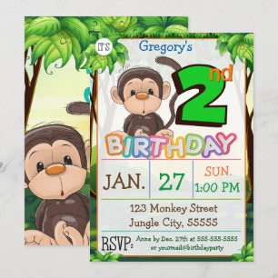 Invitation 2ème Coutume de singe de fête d'anniversaire