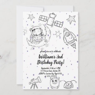 Invitation 2ème Deux La Lune et les étoiles Astronaut Anniver