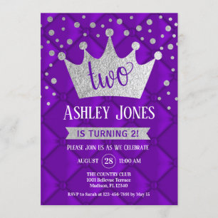 Invitation 2ème Fête d'anniversaire - argent de pourpre royal