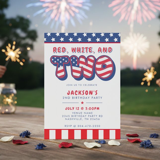 Invitation 2nd Birthday Party Patriotic USA Flag July 4th (Créateur téléchargé)