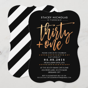 Invitation 30+1 MAIN LETTERED SCRIPT tendance cuivre noir