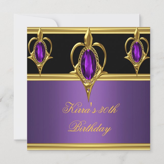 Invitation 30 30e Anniversaire Élégant Violet Gem Noir Or (Devant)