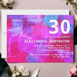 Invitation 30 anniversaire fête rose rouge blanc cool