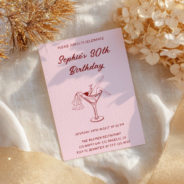 Invitation 30 ans au Martini Rose Élégant Féminin  (Créateur téléchargé)