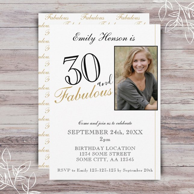 Invitation 30 ans et Fabuleux Élégant Script Photo Anniversai (Créateur téléchargé)