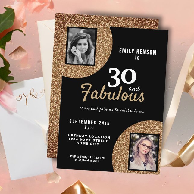 Invitation 30 ans et Fabuleux Paillettes Dorées 2 Photo 30e A (Créateur téléchargé)