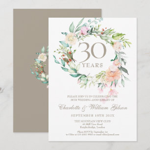 Invitation 30 ans Roses de mariage de perle de verdure