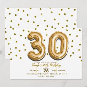 Invitation 30 Ballons Dorés & Confettis Fête d'anniversaire 3