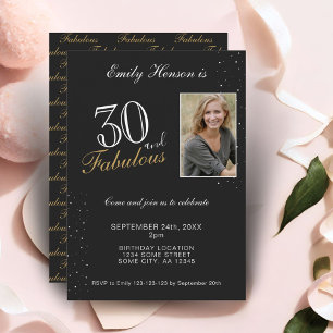 Invitation 30 et fabuleux Elegant Black Photo Anniversaire 