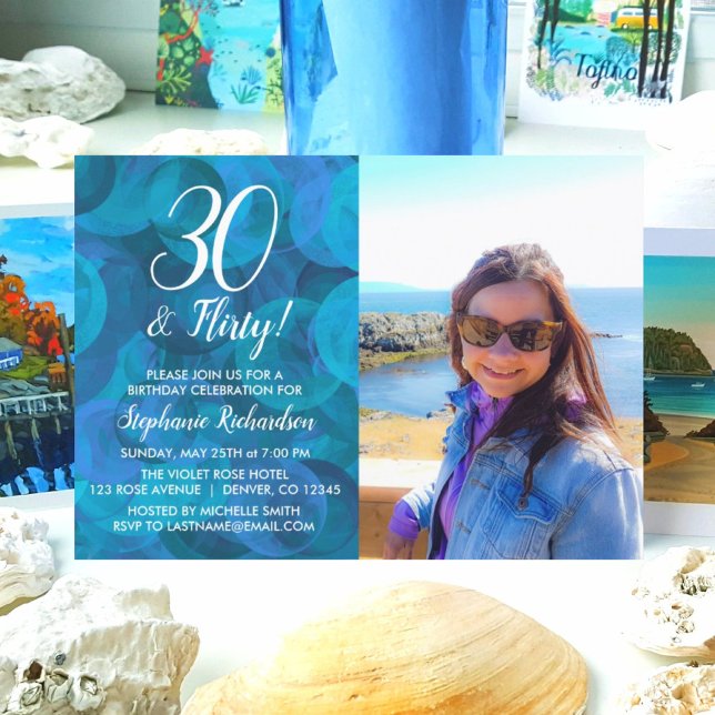 Invitation 30 et Flirty Ocean Blue Photo Anniversaire (Créateur téléchargé)