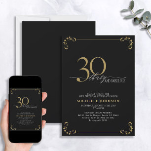 Invitation 30 & Fabuleux Black & Gold Calligraphy Anniversair