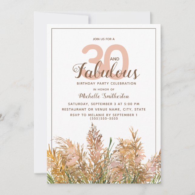 Invitation 30 Fabulous Herbe de la Pampa sur Anniversaire Bla (Devant)