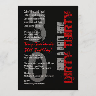 Invitation 30Anniversaire Noir Rouge tel un sale garçon