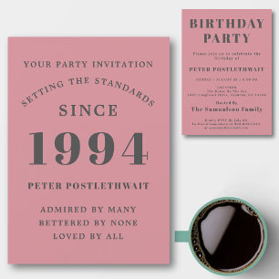 Invitation 30e anniversaire 1994 Rose Grey Elegant Chic