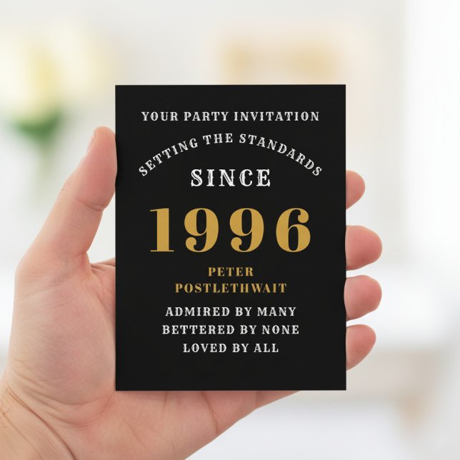 Invitation 30e anniversaire 1996 Noir Or (1996 birthday invitation postcard. Blurred background.)