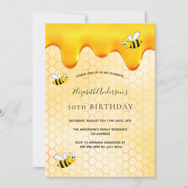 Invitation 30e anniversaire abeilles nid d'abeille (Devant)