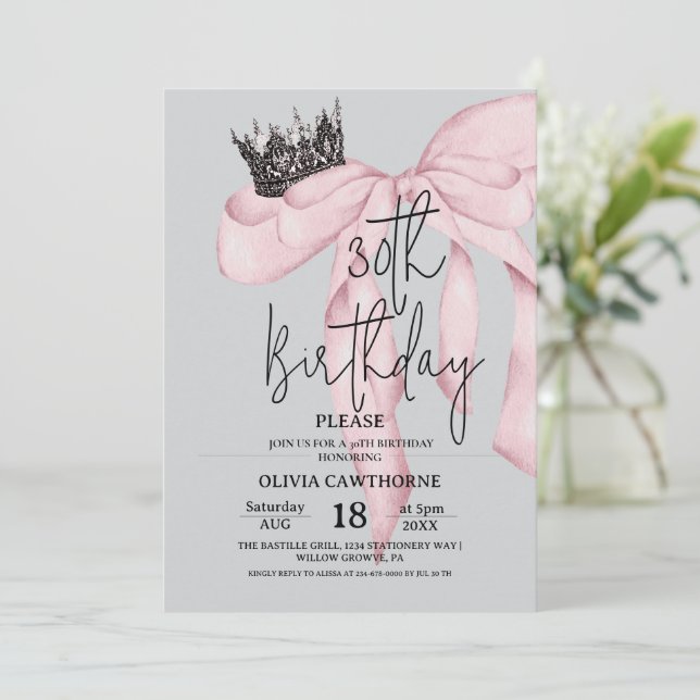 Invitation 30e anniversaire ⎮ Anniversaire Rose Ruban Royal  (Debout devant)