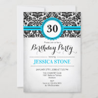 30e anniversaire - Aqua Bleu Noir Blanc Damas