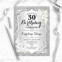 30e anniversaire - Argent rayures Roses blanches