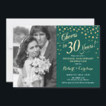 Invitation 30e anniversaire avec photo - Gold Emerald Green<br><div class="desc">Invitation au 30e anniversaire du Mariage avec photo. Design élégant en vert émeraude avec police de script et confettis en faux or. Message-moi si vous avez besoin d'année personnalisée.</div>