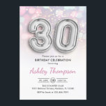 Invitation 30e anniversaire - Ballons d'argent Lumières rose<br><div class="desc">30e anniversaire invitation de fête. Design élégant en argent faux parties scintillant avec lumières rose pastel et violet. La carte Invitation comporte le numéro d'argent 30 ballons et la police de script. Parfait pour une trentième célébration anniversaire. Message-moi si vous avez besoin d'âge personnalisé.</div>