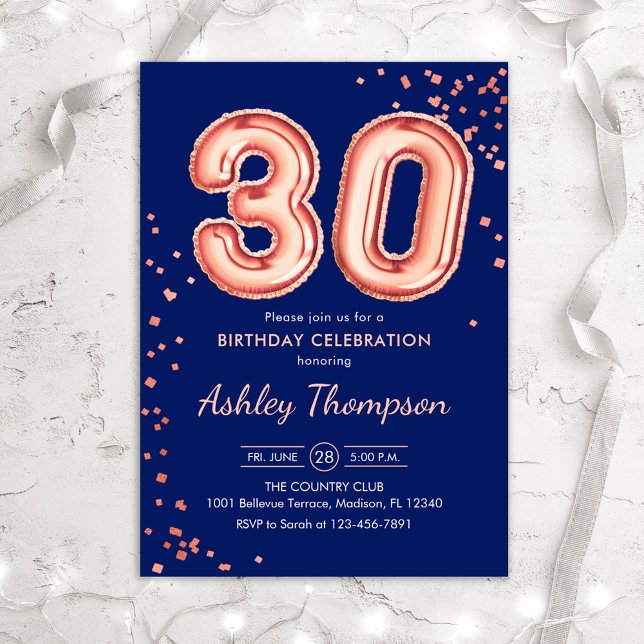Invitation 30e anniversaire - Ballons d'or Rose Marine (Créateur téléchargé)