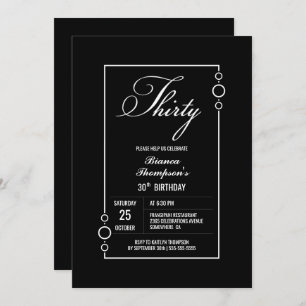Invitation 30e anniversaire Black avec White Frame Party