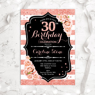 Invitation 30e anniversaire Black Rose Gold et White Stripes